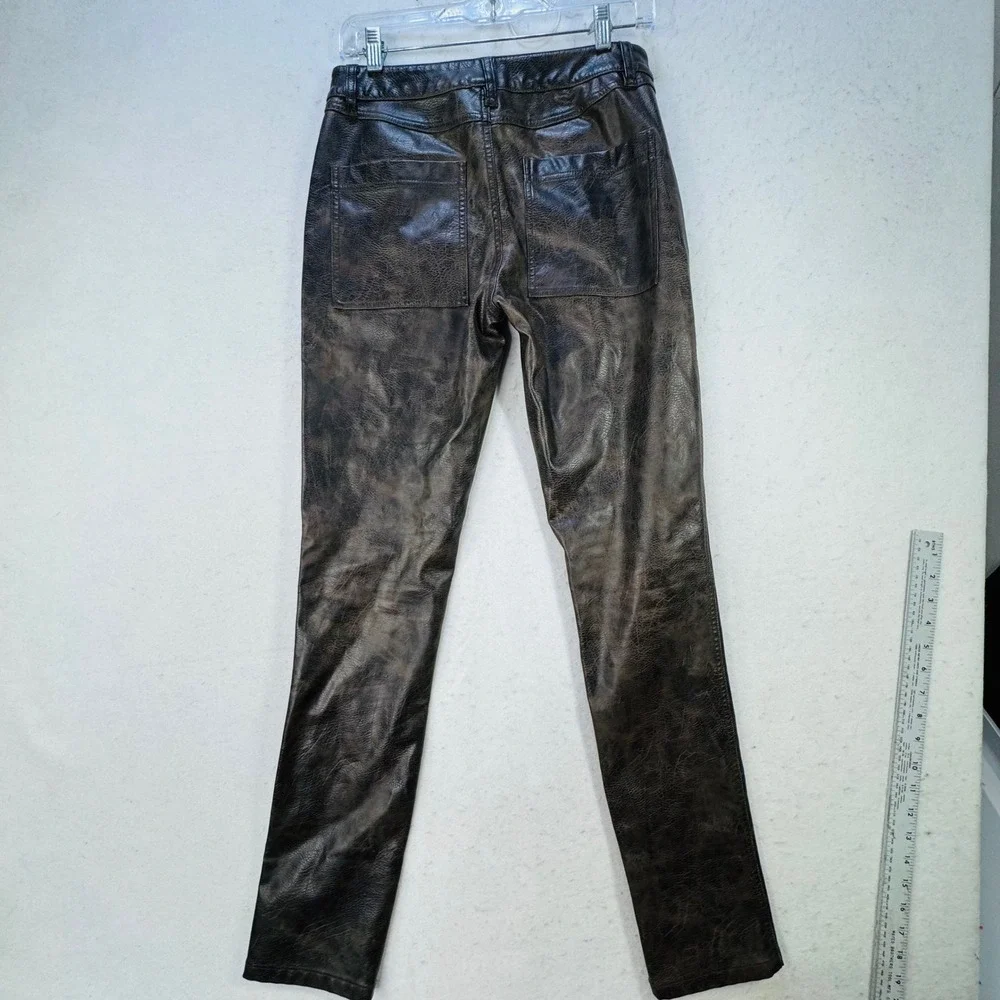 ASOS‎ DESIGN Faux Leather Trousers Mens W28 L32 Brown Distressed Rocker Grunge